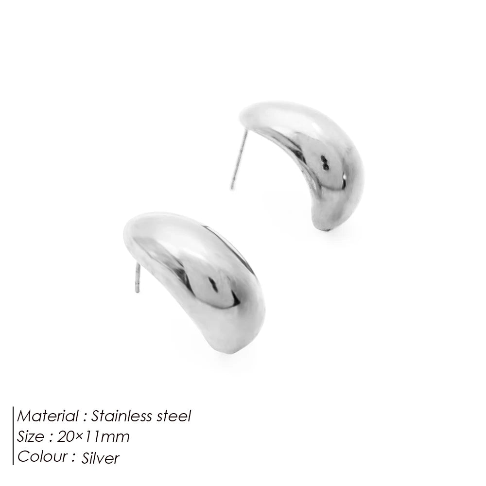 eManco Steel color Gold color Simple Women Chunky Hoops Earrings Gift Fashion Jewelry Stainless Wives Round Smooth Thick Hoop