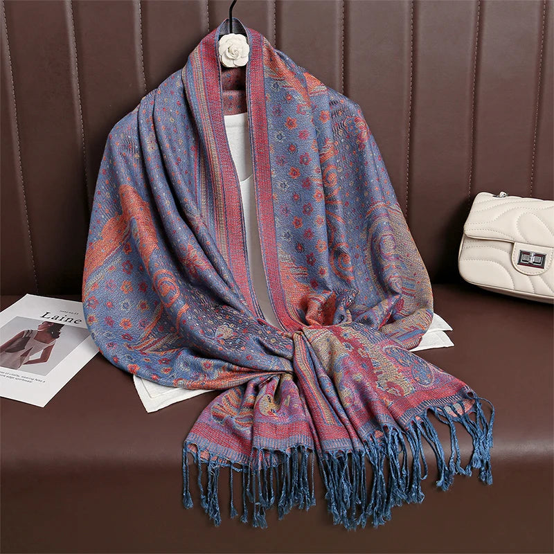 Women Paisley Scarf Cashmere Feeling Pashmina Shawls Tassel Hijab Head Wraps Femme Winter Scarves Foulard Bufanda 2024