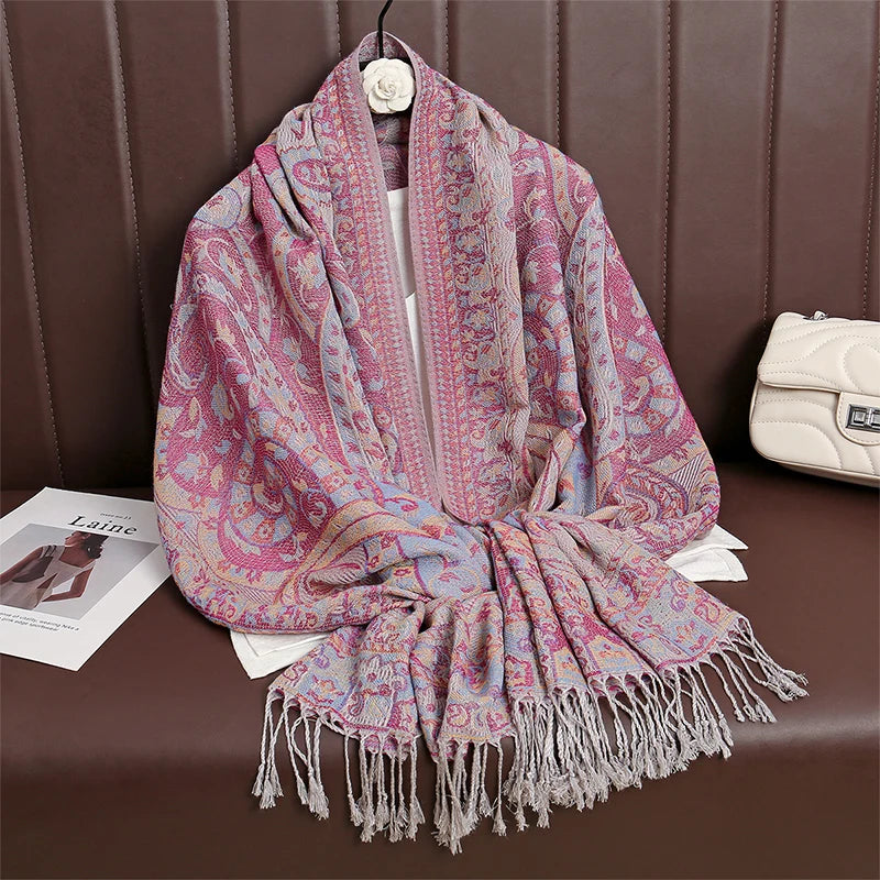 Women Paisley Scarf Cashmere Feeling Pashmina Shawls Tassel Hijab Head Wraps Femme Winter Scarves Foulard Bufanda 2024