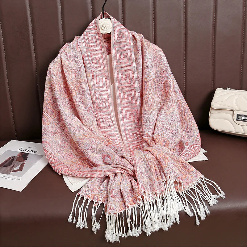 Women Paisley Scarf Cashmere Feeling Pashmina Shawls Tassel Hijab Head Wraps Femme Winter Scarves Foulard Bufanda 2024