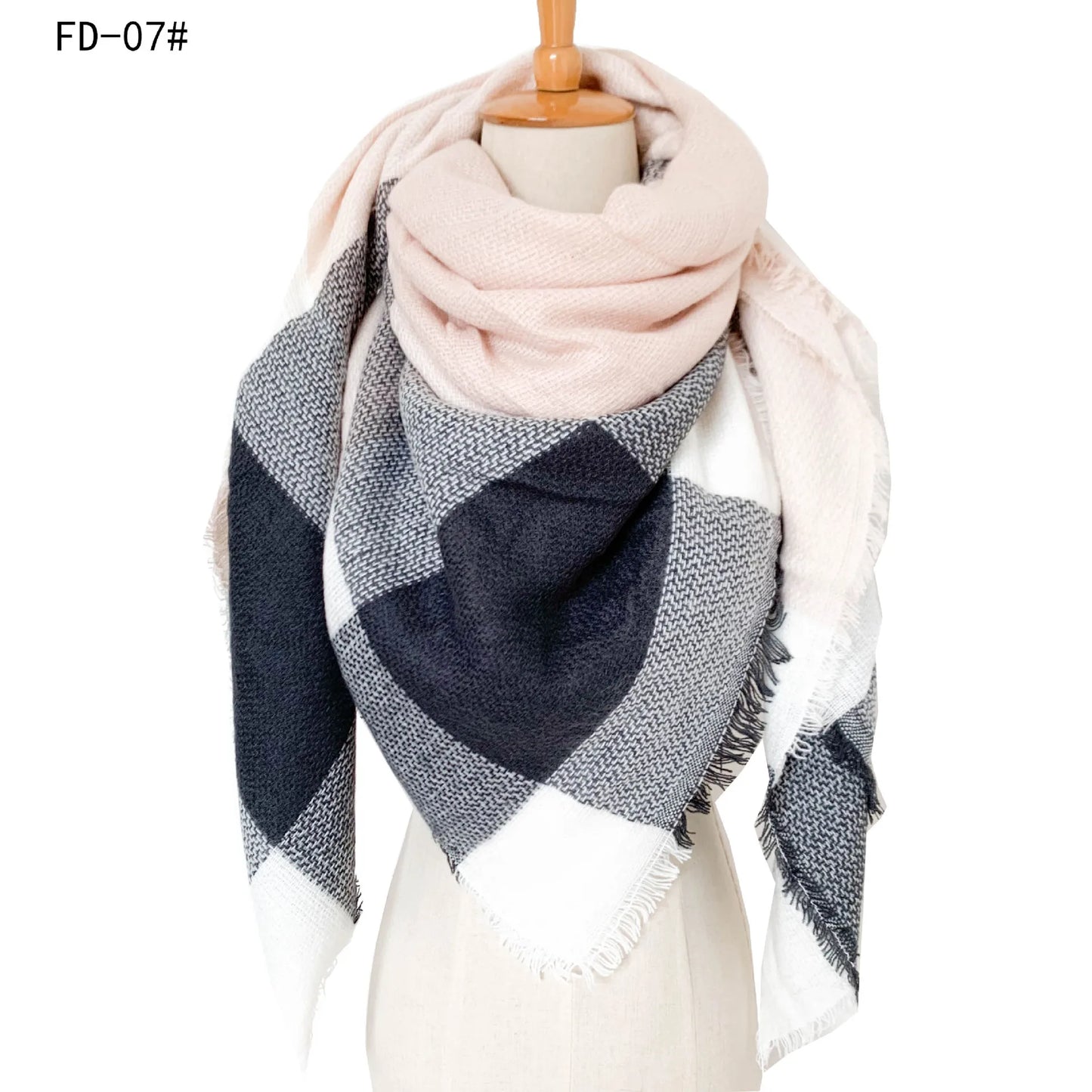 2024 New European and American Autumn and Winter New Yellow Grey Imitation Cashmere Large Grid Square Scarf, Women's Large Size