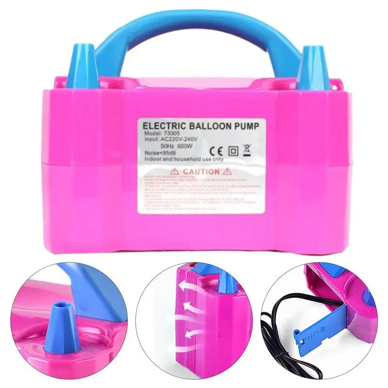 600W Electric Balloon Air Pump Dual Nozzle Inflator for Balloons Balloon Blower Quick Fill Pump for Birthday Party Wedding