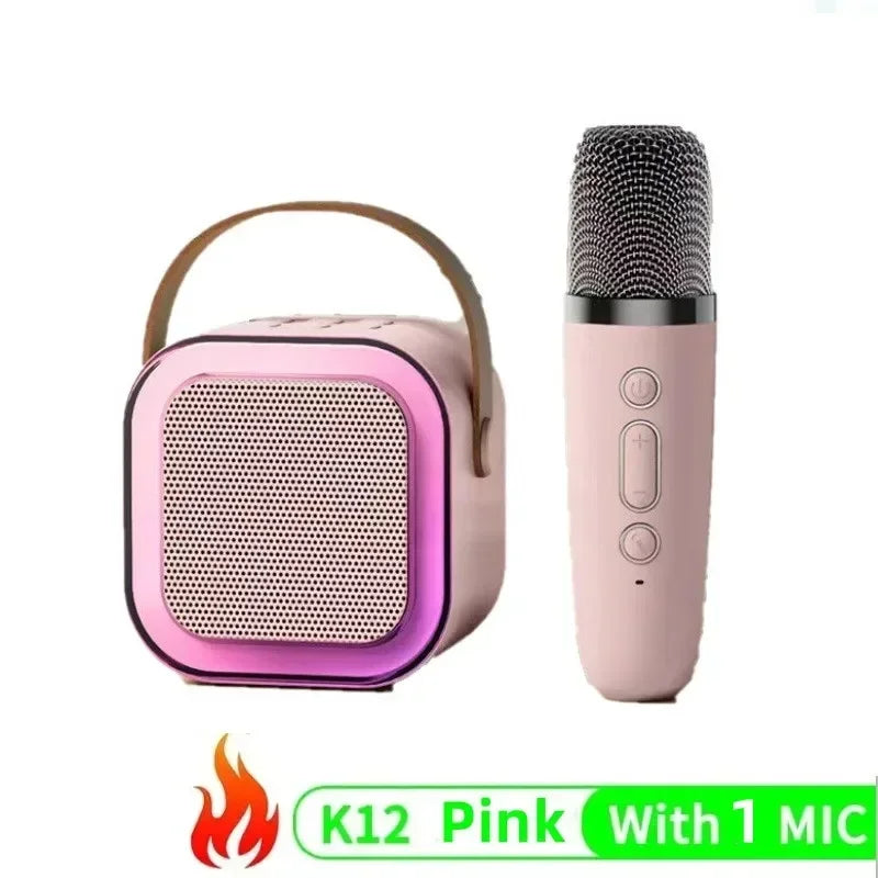 K12 Bluetooth speaker small karaoke machine portable speaker with 1-2 wireless microphones home family singing children's gift