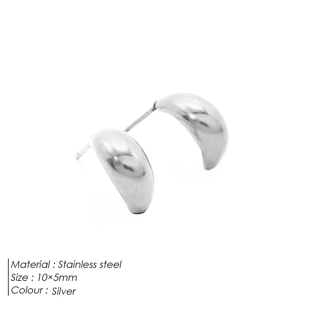 eManco Steel color Gold color Simple Women Chunky Hoops Earrings Gift Fashion Jewelry Stainless Wives Round Smooth Thick Hoop