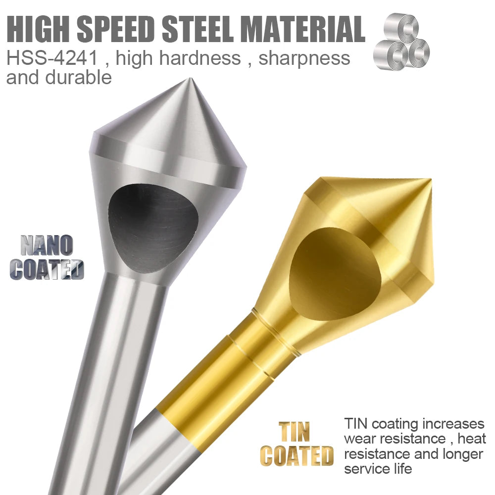 CMCP HSS Deburring Chamfering Cutter Countersink Drill Bits Smooth Hole Metal 90 Degree Round Shank Hole Cutter For Metalworking