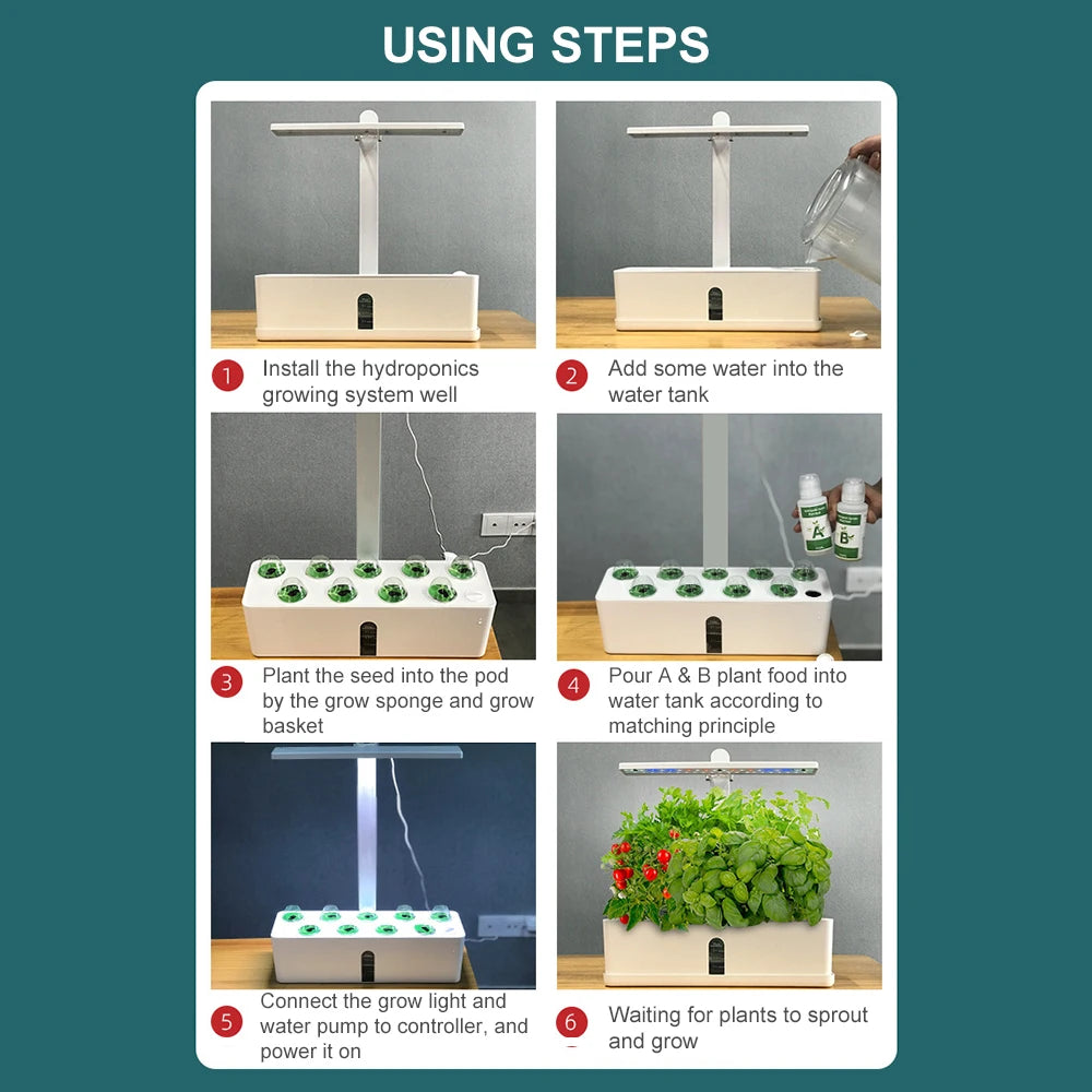 Garden Hydroponics Growing System Indoor Herb Garden Kit Automatic Timing LED Grow Lights Smart Water Pump for Home Flower Pots