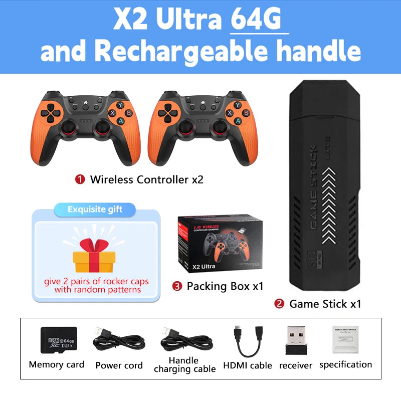 X2 Ultra X2 Plus GD10 Pro 4K Game Stick 3D HD Retro Video Game Console Wireless Controller TV 50 Emulator For PS1/N64/DC Gift