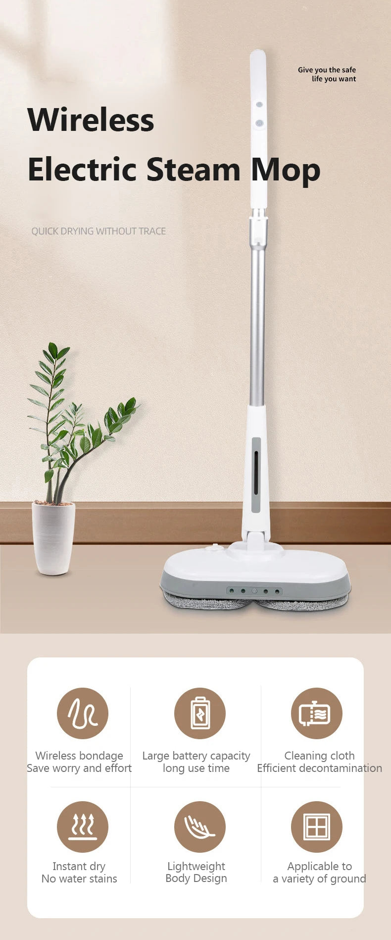 Rechargeable Cordless Electric Mop with LED light Dual-wheel High-speed Rotary Sweeper Automatic Water Spray Window Glass washer