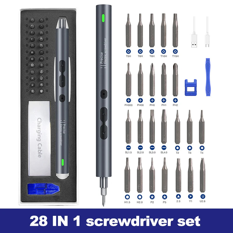 28 in 1 Electric Screwdriver Set Precision Power Tool Kits Rechargeable Wireless Cordless Magnetic Mini Small Bit for Xiaomi Pen