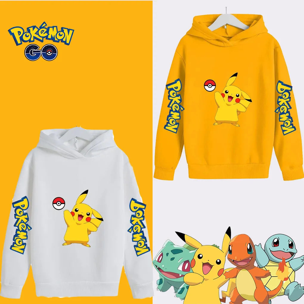 2024 Pokémon Pikachu Hoodies Sportwear Outdoor Sports Hooded Sports Shirt Casual Street Sweater Boys and Girls Birthday Gift
