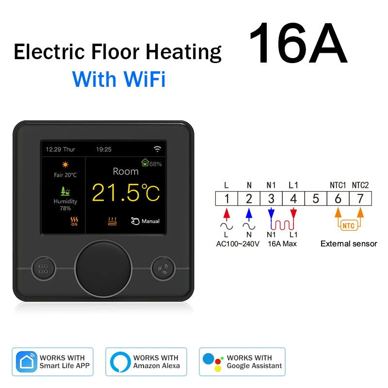 Tuya Smart Home Wifi Thermostat Floor Heating Thermostat Wifi Tuya Floor Heating Controller 220V Alexa Google Assistant Home