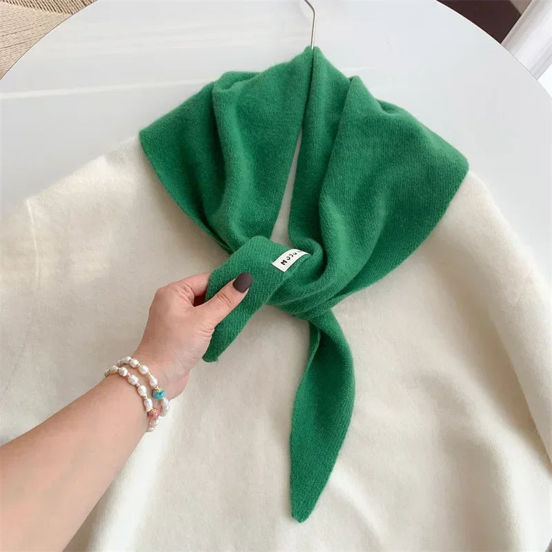 British Korean Triangle Scarf Niche Wool Triangular Scarf Women Headscarf Knitted Scarf Multi-functional Warm Knitted Scarf