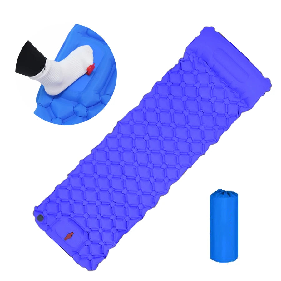 Outdoor Sleeping Pad Camping Inflatable Mattress Built-in Pump Ultralight Air Cushion Travel Mat With Headrest For Travel Hiking