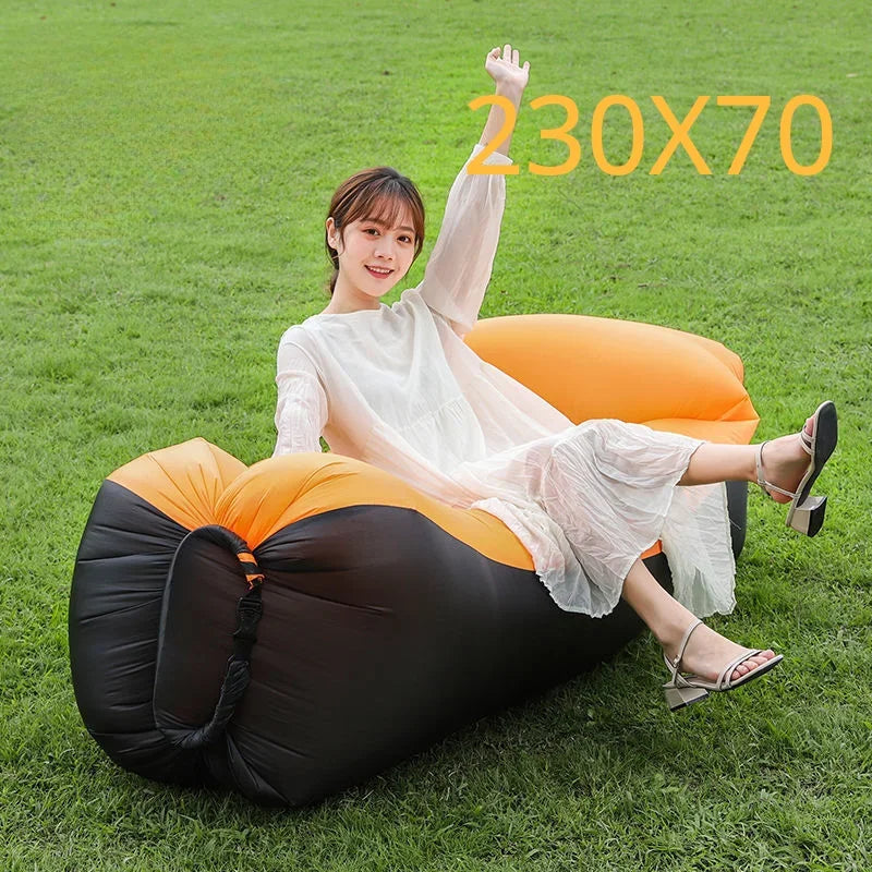 Lazy inflatable sofa Portable folded Fabric air storage sofa cushion outdoor picnic inflatable sofa mat inflatable garden bed