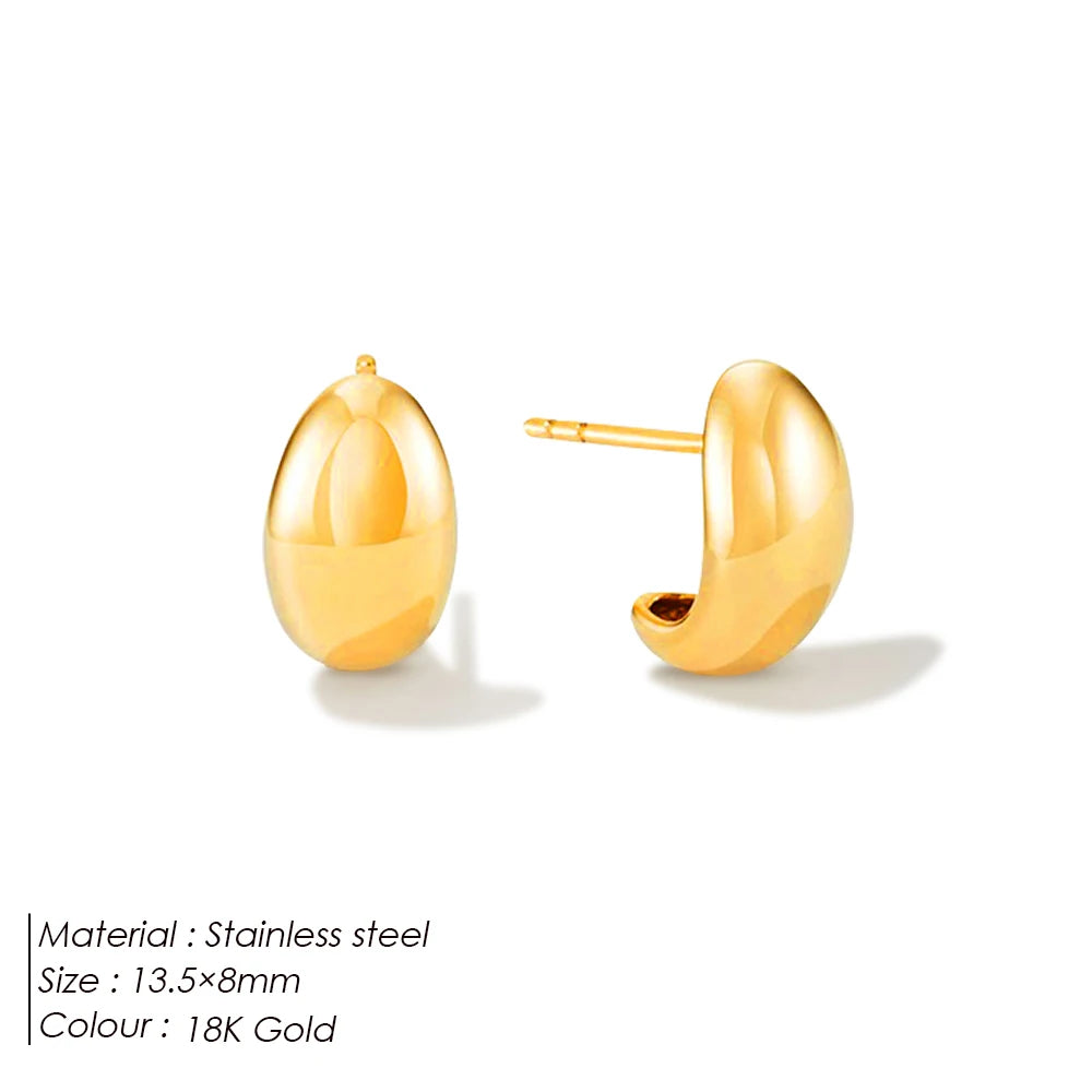 eManco Steel color Gold color Simple Women Chunky Hoops Earrings Gift Fashion Jewelry Stainless Wives Round Smooth Thick Hoop