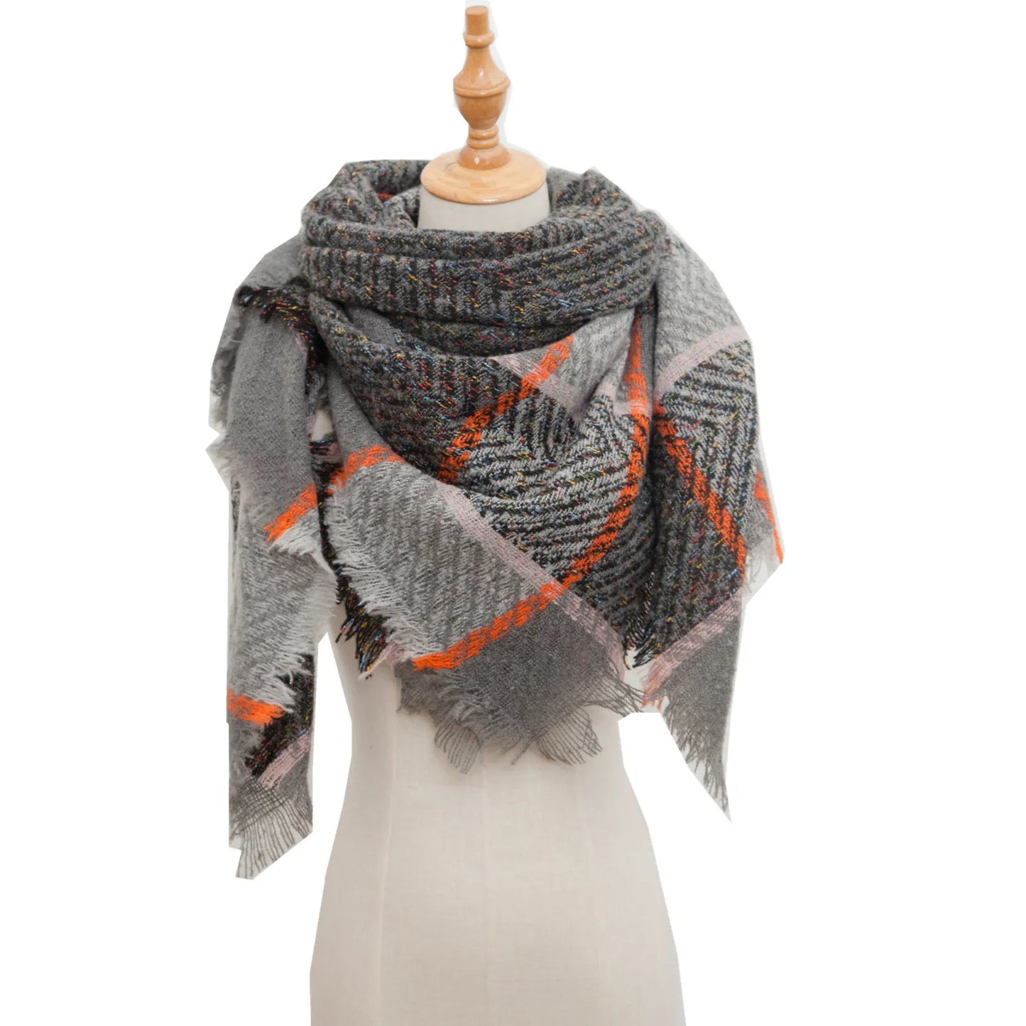 Autumn Winter Plaid Scarf Shawl Women Knitted Triangle Scarves Bandana Lady Warm Blanket Shawls Wraps Neck Scarfs