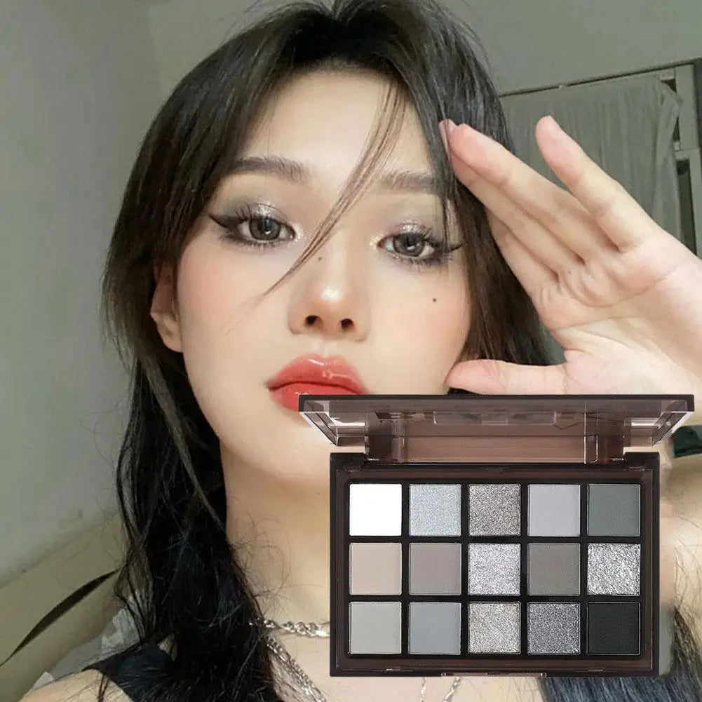 15 Colors Smokey Black Eyeshadow Palette Dark Grey Shimmer Matte Eye Shadow Pallet Smokey Eyeshadow for Goth Makeup