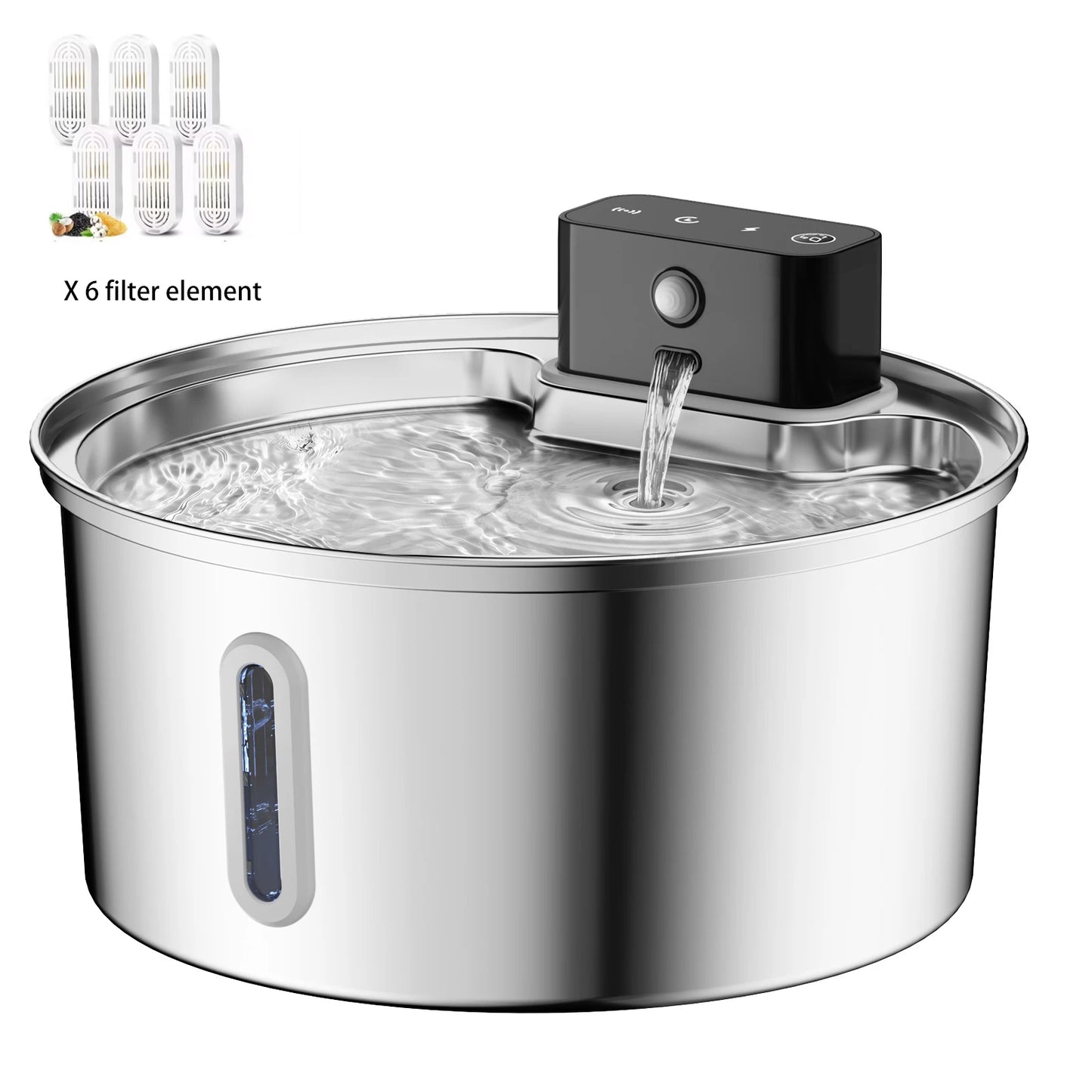 3.2L/108oz Wireless Charging Sensor Cat Water Feeder Stainless Steel Cat Dog Water Fountain Silent Water Level Window No Plug