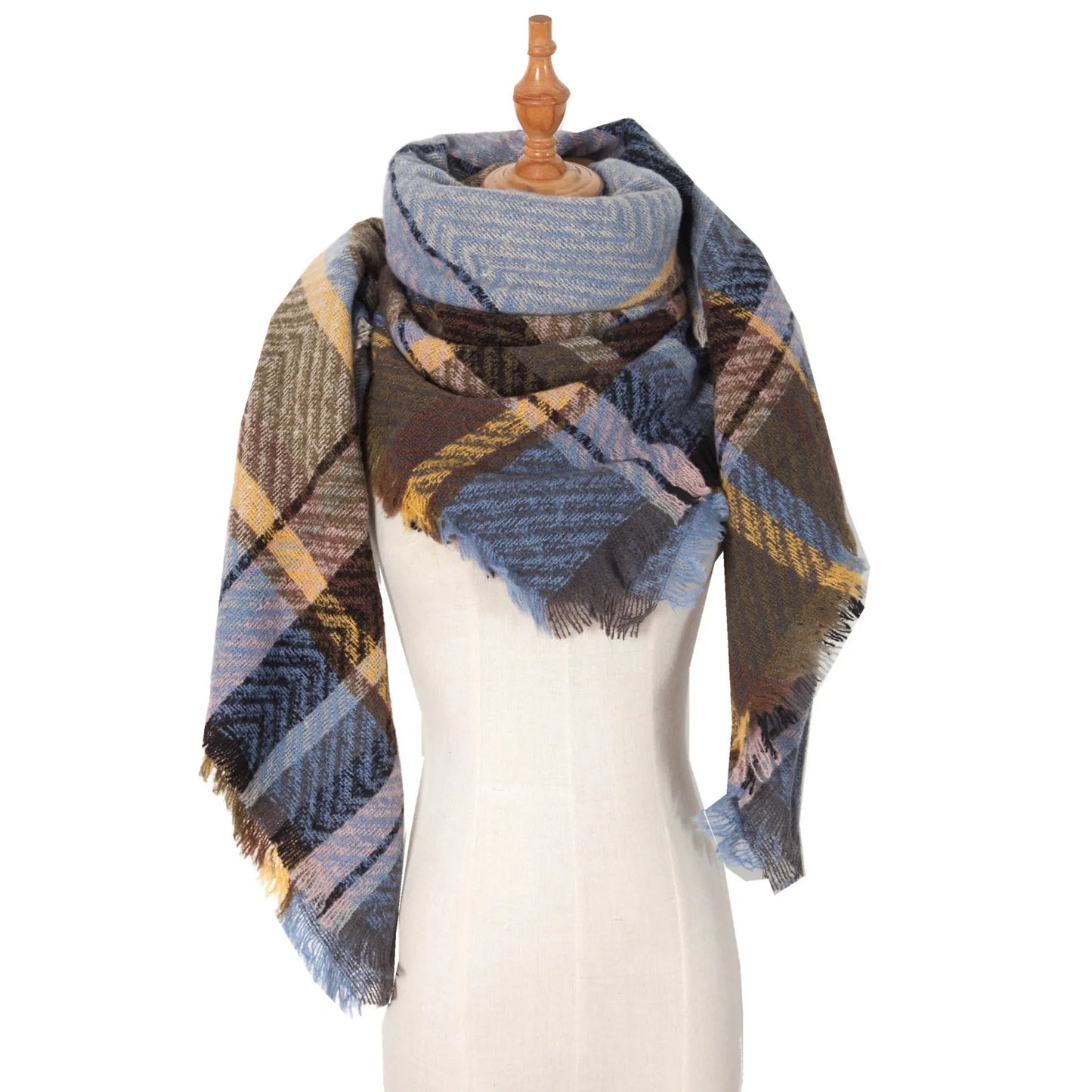 Autumn Winter Plaid Scarf Shawl Women Knitted Triangle Scarves Bandana Lady Warm Blanket Shawls Wraps Neck Scarfs