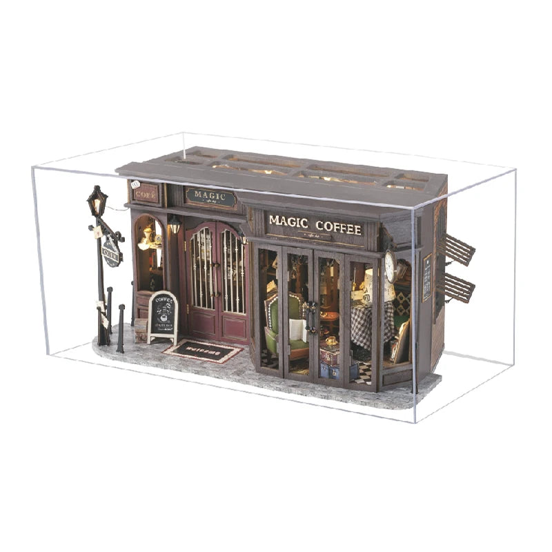 Diy Wooden Doll Houses Magic Coffee Shop Casa Miniature Building Kit Villa Dollhouse With Furniture Led Lights For Girls Gifts