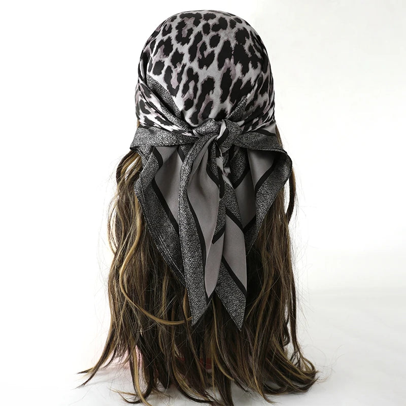 70CM Silk Feeling Square Scarf Women Leopard Print Neckerchief Hair Band Foulard Bandana Echarpe Tie Shawl Wraps Luxury Brand