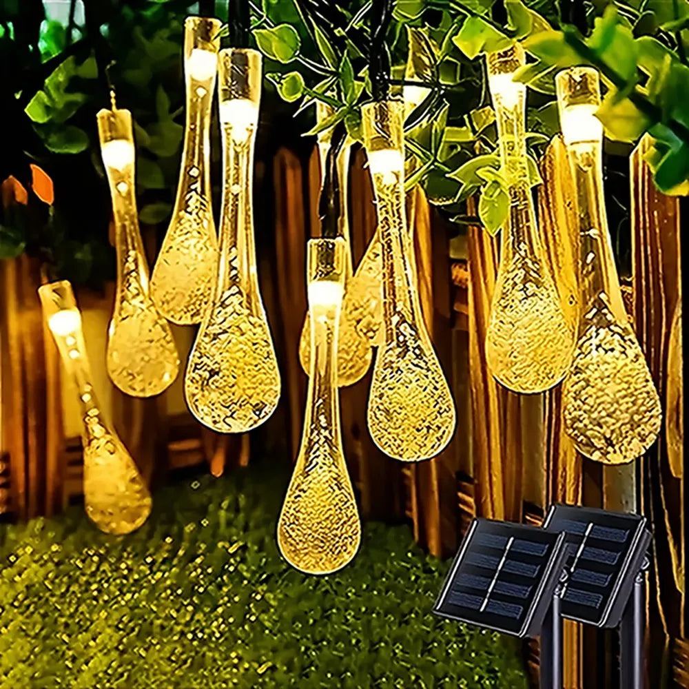 LED Light Solar Powered Water Droplet Style String Lamp Outdoor Waterproof Festival Decoration Bubble Fun Fashion