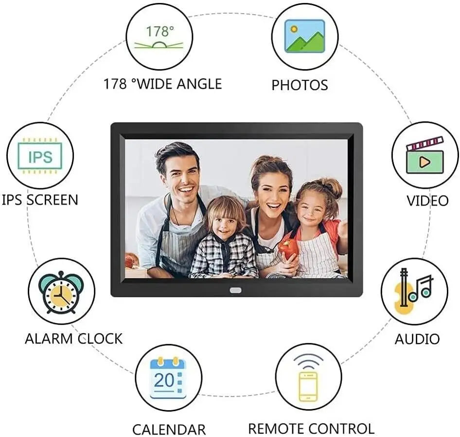 10"Digital Picture Photo Frame IPS Full-View Screen Photo Album 1280*800 Clock Calendar Video Player good gift