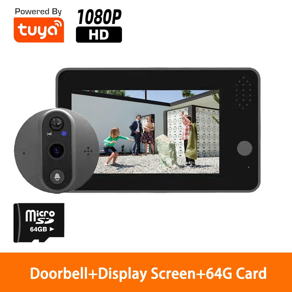 1080P Tuya WiFi Video Doorbell Camera Smart Home Door Bell Video Security Intercom Peephole 4.3" LCD Screen PIR Motion Detection