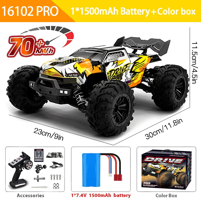 16102PRO Brushless 4WD RC Cars For Adults,1:16 Fast RC Cars With 70KM/H High-Speed Remote Control Car, All Terrain Off-Road Truc