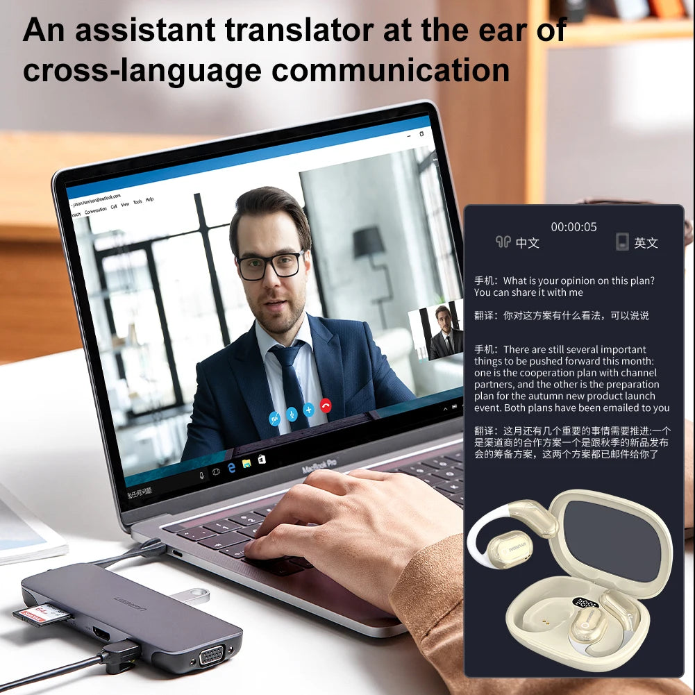 Y16 144 Languages Real-Time Translator Earbuds Real-time Two-Way Earbuds Wireless Headphones Bluetooth Translation Earphones