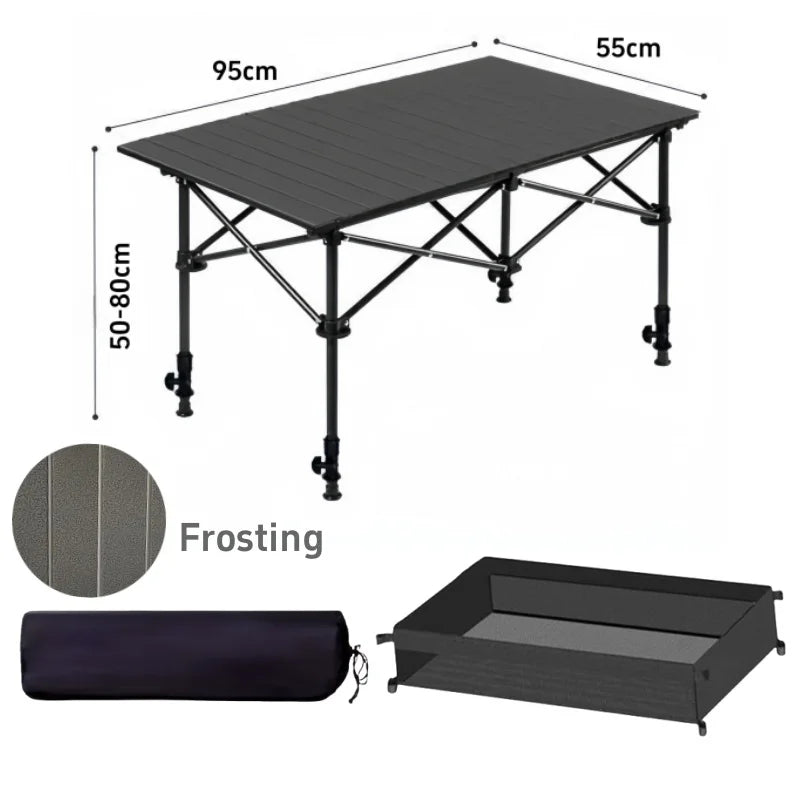 Outdoor Folding Long Table Practical Height Adjustable Camping Table Portable Lightweight Roll Tables With Storage Drawer
