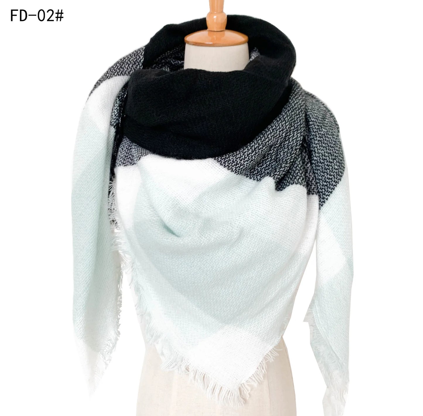 2024 New European and American Autumn and Winter New Yellow Grey Imitation Cashmere Large Grid Square Scarf, Women's Large Size