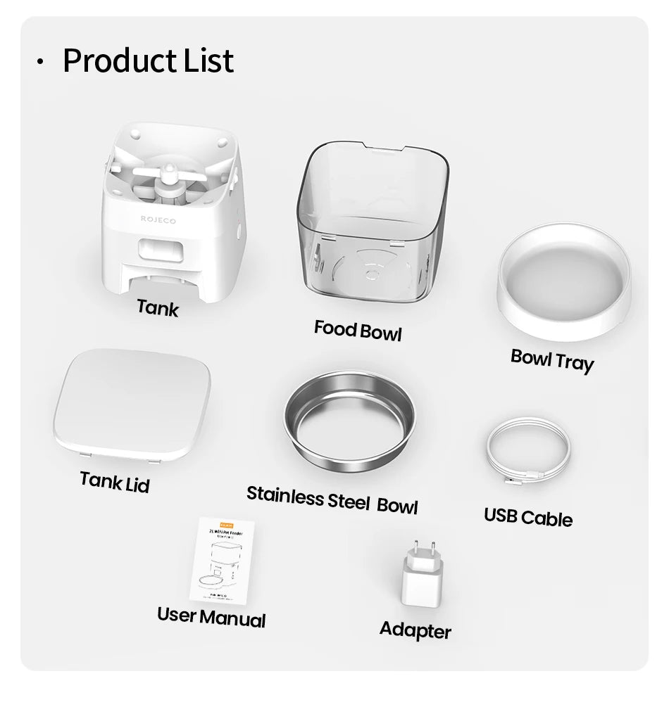 ROJECO 2L Automatic WIFI Cat Feeder Smart Pet Food Dispenser For Dry Food Dogs Kibble Dispenser With Remote Control Accessories