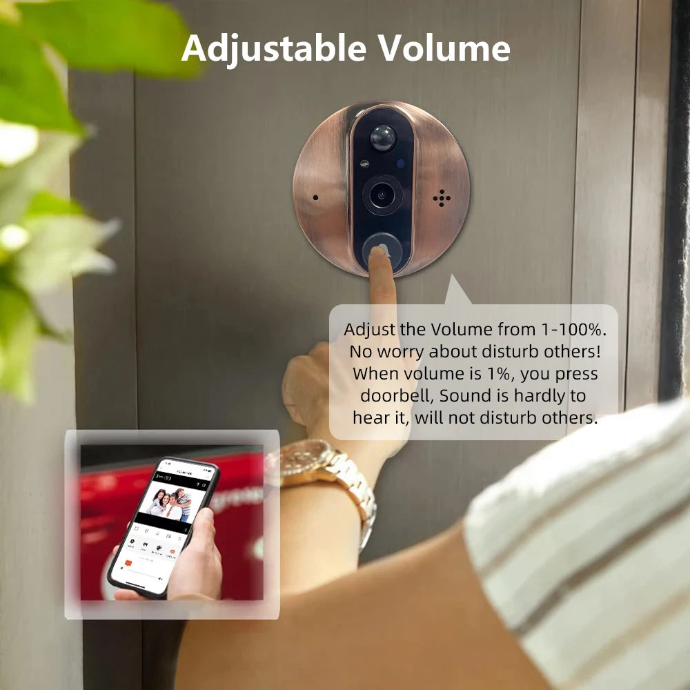Alexa Google 3MP Tuya Smart WiFi Door Bell Eye Peephole Battery PIR Motion Detect Night Vision Digital Viewer Doorbell Camera