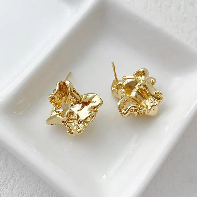 Irregular Pleated Lava Earrings For Women Trendy Metallic Texture Geometric Small Stud Earrings Temperament Party Jewelry Gifts