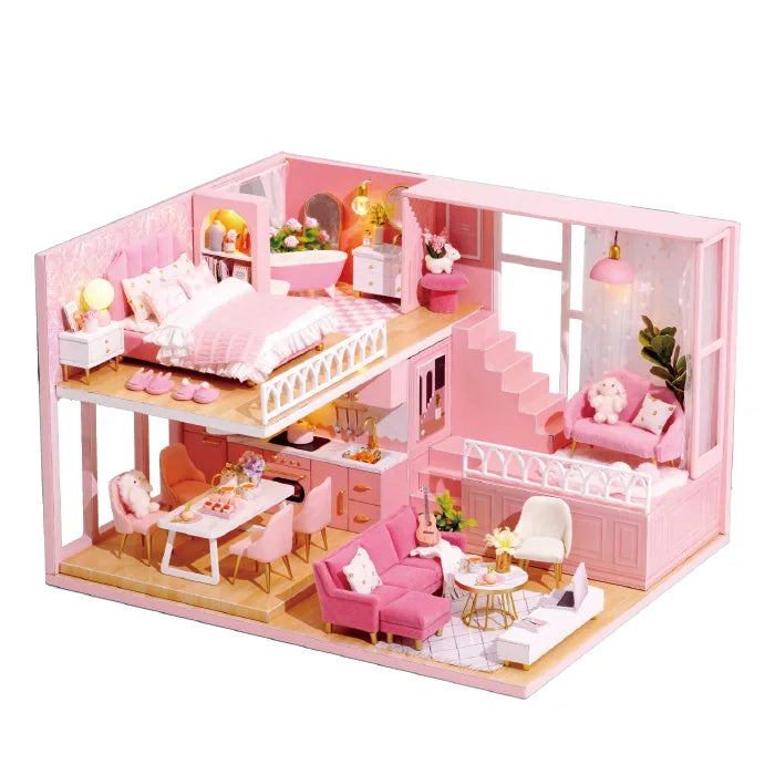 3D Wooden Mini Doll House Assembly Building With Furniture Kit DIY Handmade Duplex Apartment Production Toys Kids Birthday Gifts