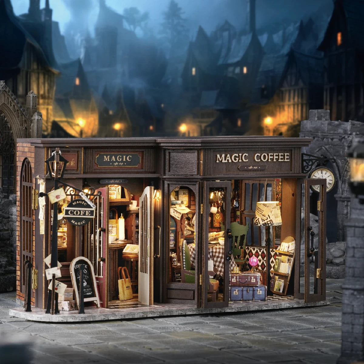 Diy Wooden Doll Houses Magic Coffee Shop Casa Miniature Building Kit Villa Dollhouse With Furniture Led Lights For Girls Gifts