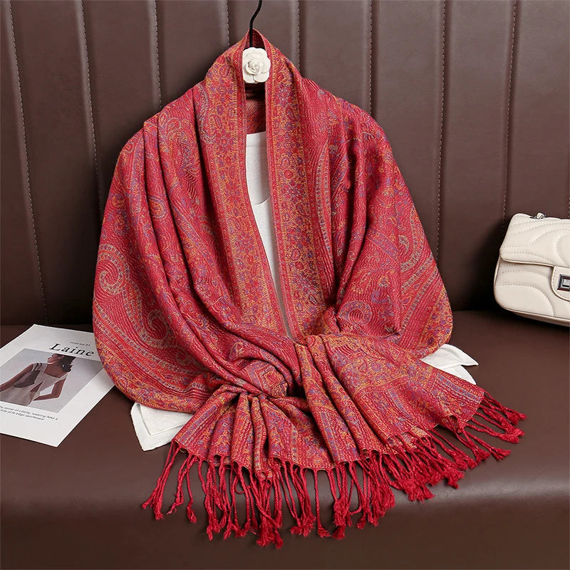 Women Paisley Scarf Cashmere Feeling Pashmina Shawls Tassel Hijab Head Wraps Femme Winter Scarves Foulard Bufanda 2024