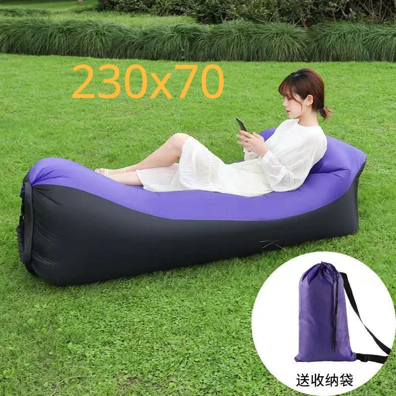 Lazy inflatable sofa Portable folded Fabric air storage sofa cushion outdoor picnic inflatable sofa mat inflatable garden bed