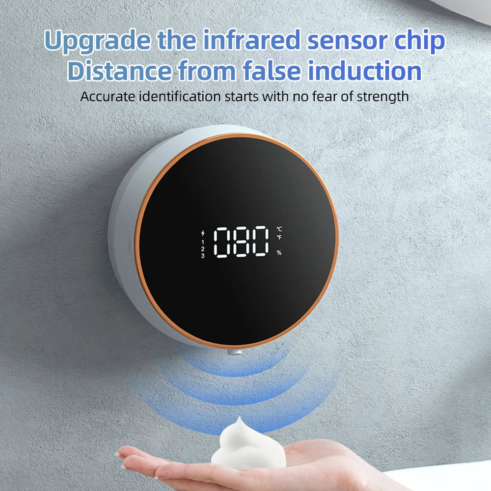 Automatic Foaming Hand Soap Dispenser Touchless Wall Mount No Drilling 300ml 3 Levels Adjustable for Bathroom Kitchen Laundry