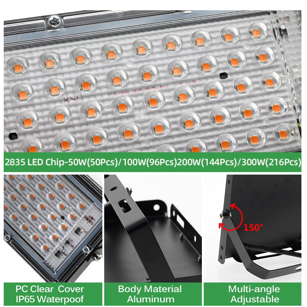 Full Spectrum LED Plant Grow Light AC220V 50/100/200/300W with switch for greenhouse hydroponic plants flower seeds growth light