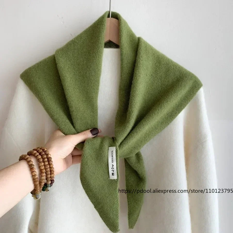 British Korean Triangle Scarf Niche Wool Triangular Scarf Women Headscarf Knitted Scarf Multi-functional Warm Knitted Scarf