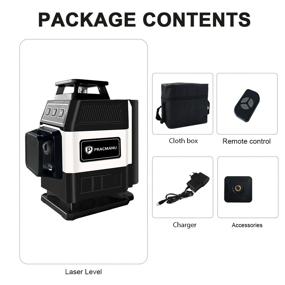 Pracmanu Mini 16 Lines 4D Laser Level Green Lines Self-Leveling Horizontal and Vertical Powerful Green Beams Laser Level