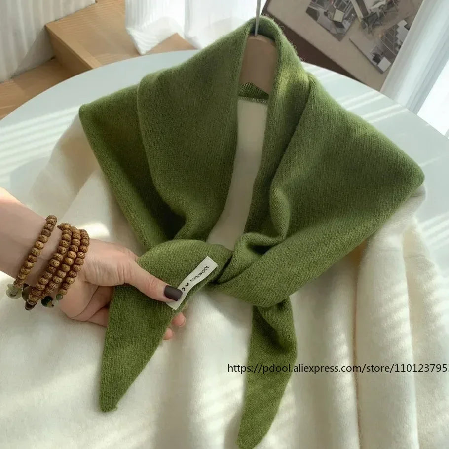 British Korean Triangle Scarf Niche Wool Triangular Scarf Women Headscarf Knitted Scarf Multi-functional Warm Knitted Scarf