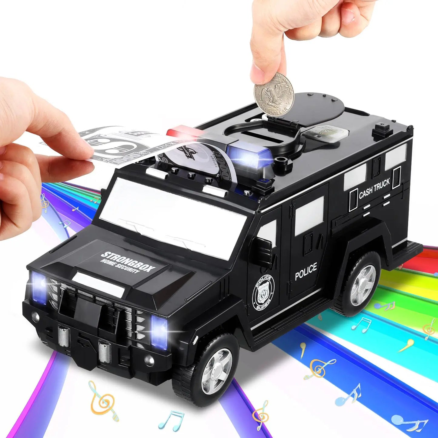 Cartoon Piggy Bank Toys Smart Music Password Banknote Car Coin Bank Figure Toy Pretend Play Saving Money Box Kids Police Cars