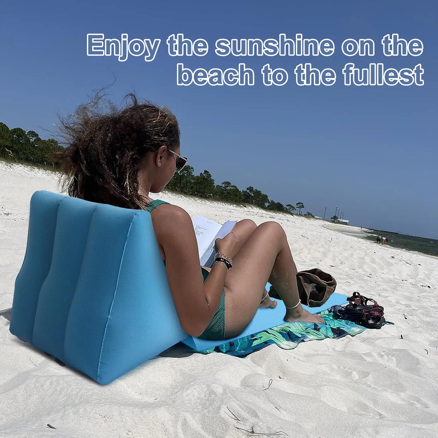 2 Pack Inflatable Beach Mat Lounge Chair-Flocking Camping Leisure Lounger Back Pillow-Portable Beach Reclining Lounger