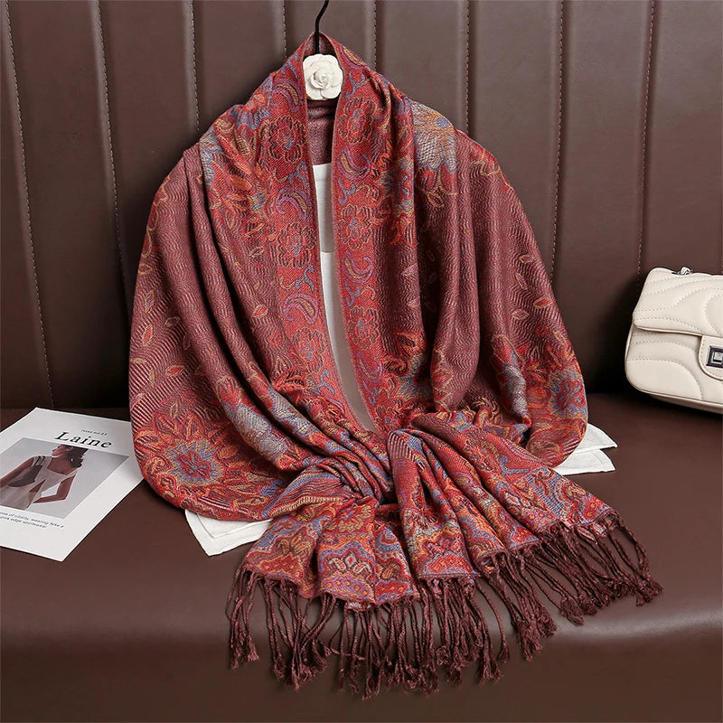 Women Paisley Scarf Cashmere Feeling Pashmina Shawls Tassel Hijab Head Wraps Femme Winter Scarves Foulard Bufanda 2024
