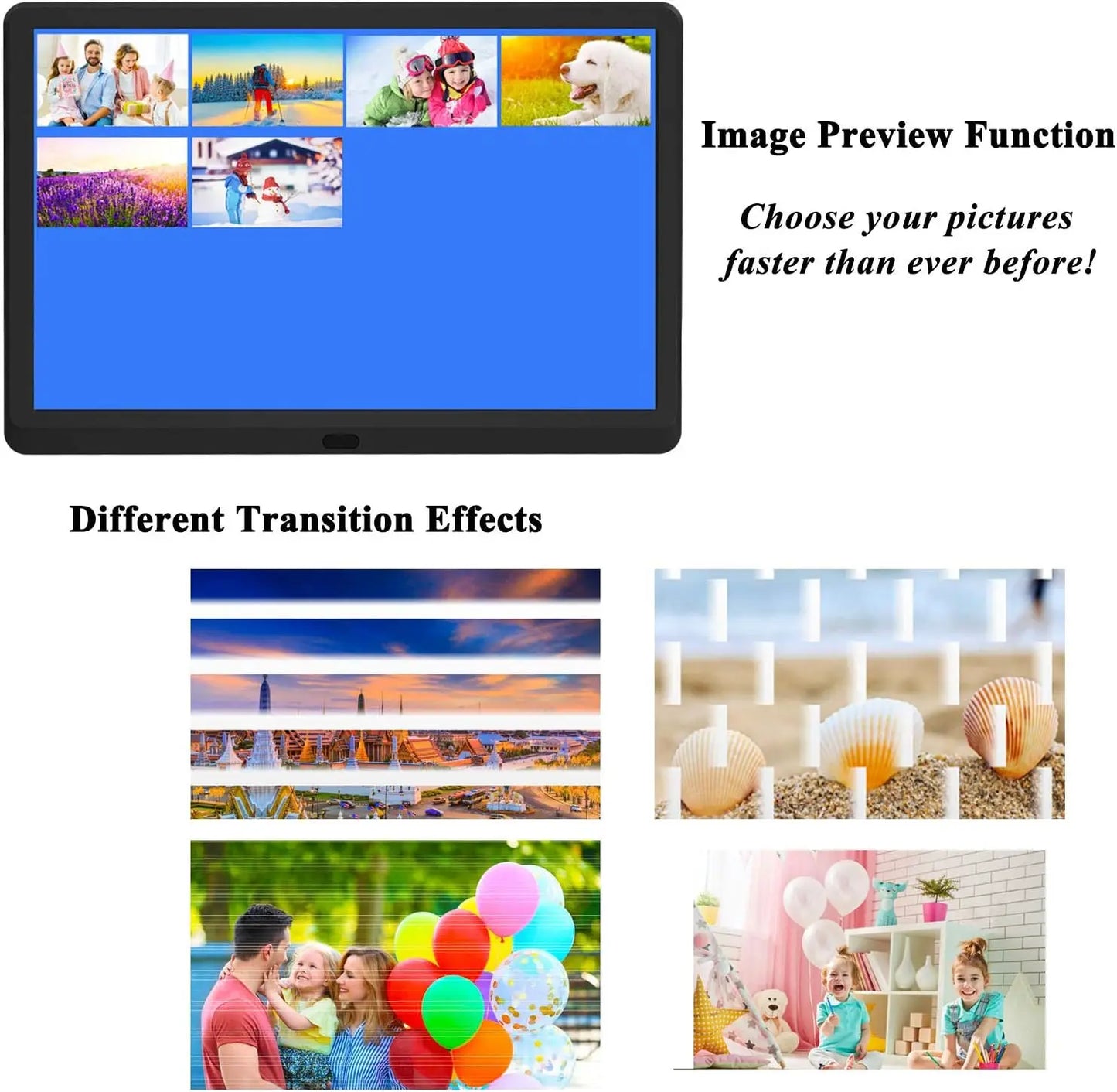 10"Digital Picture Photo Frame IPS Full-View Screen Photo Album 1280*800 Clock Calendar Video Player good gift