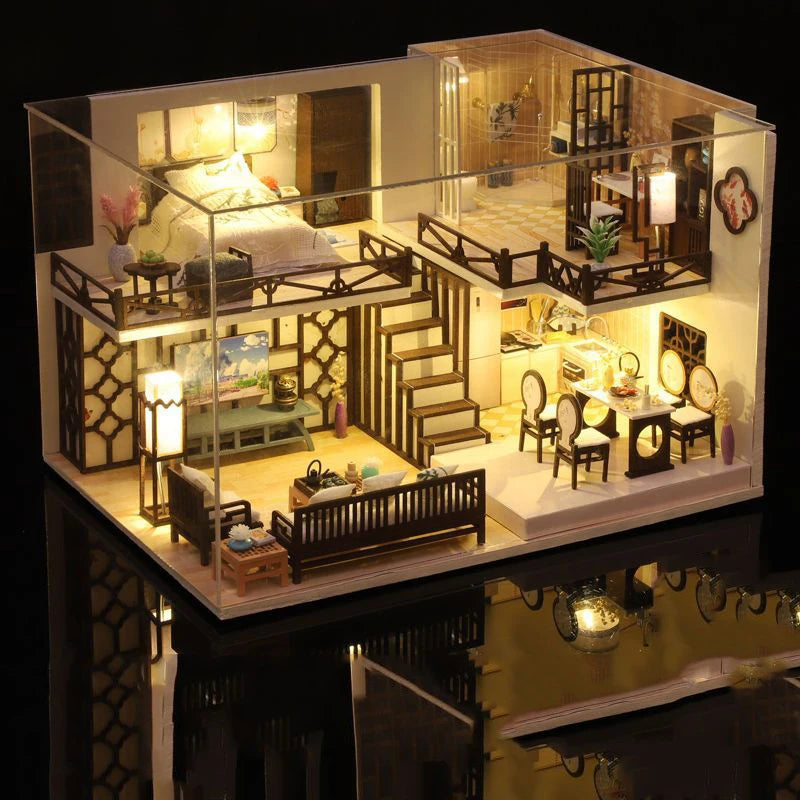 Doll House Miniature Furniture Diy Wood Dollhouse Miniatures Children Toys Girl Birthday Gifts Diorama Christmas Toy Gift