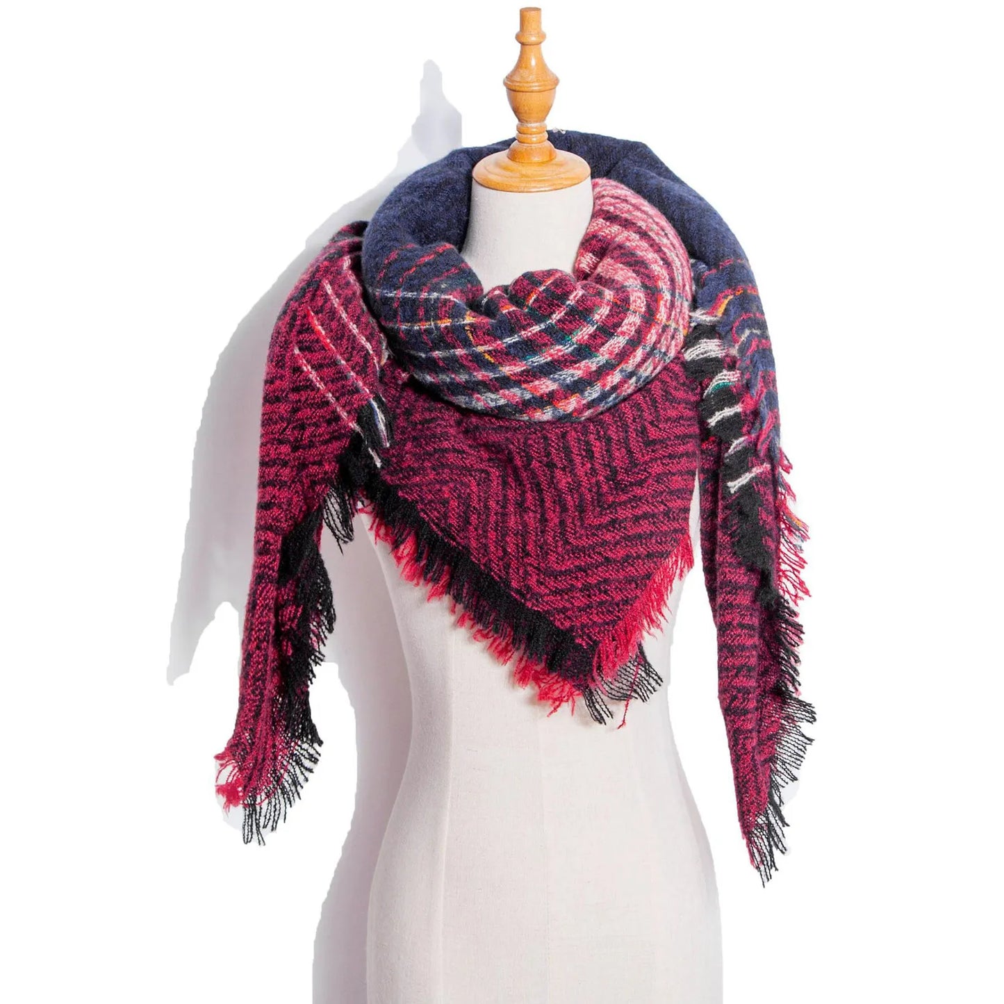 Autumn Winter Plaid Scarf Shawl Women Knitted Triangle Scarves Bandana Lady Warm Blanket Shawls Wraps Neck Scarfs